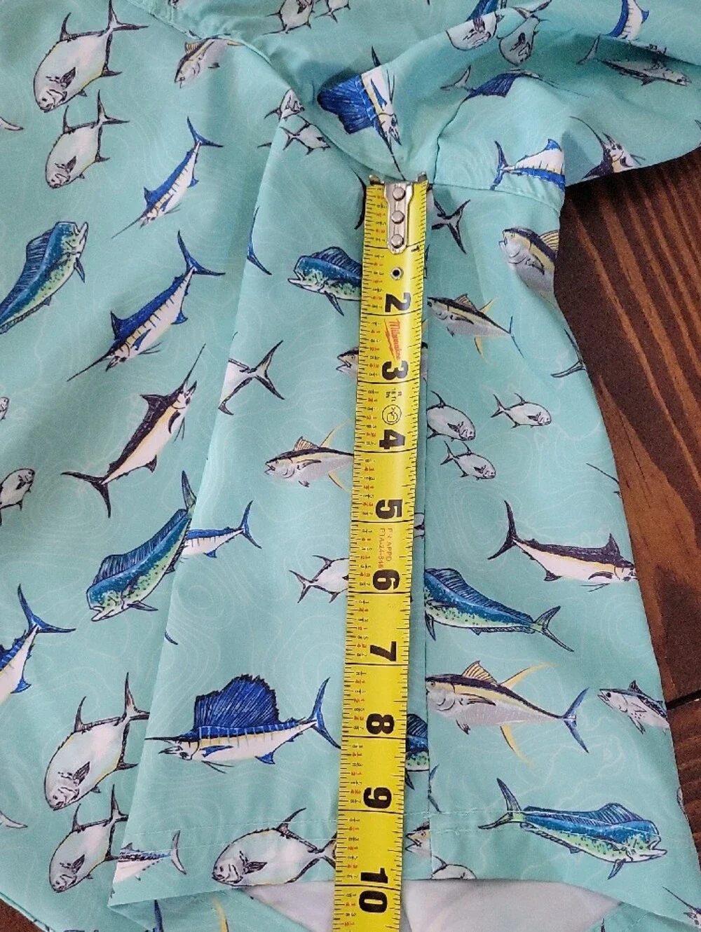 Ocean Coast Men's Mint Green Fish-Print Swim Board Shorts, Drawstring Waist Sz L